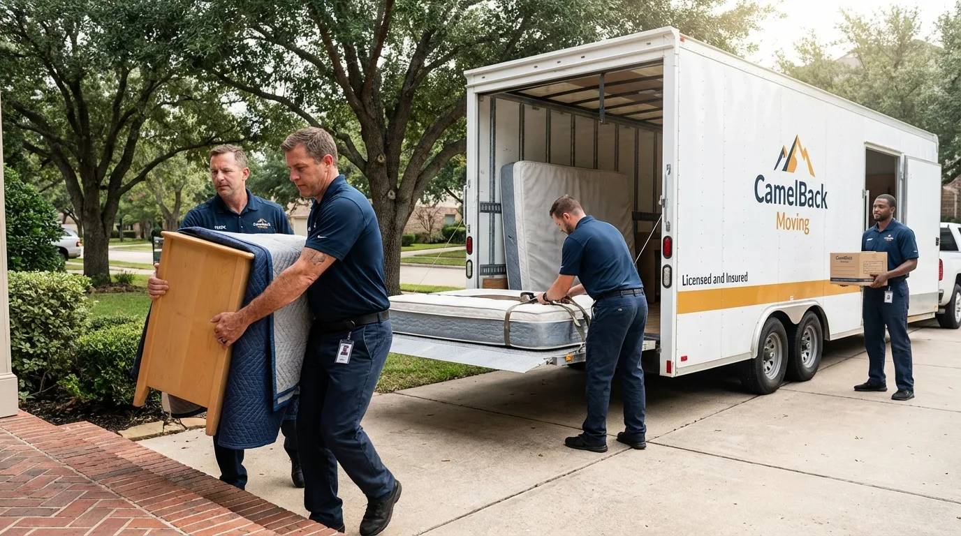 Crew loading residential truck for cross-state move from Oak Hill, OH
