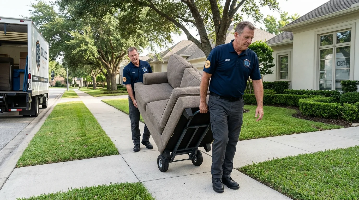 Local residential moving crew loading furniture in Oak Hill, OH