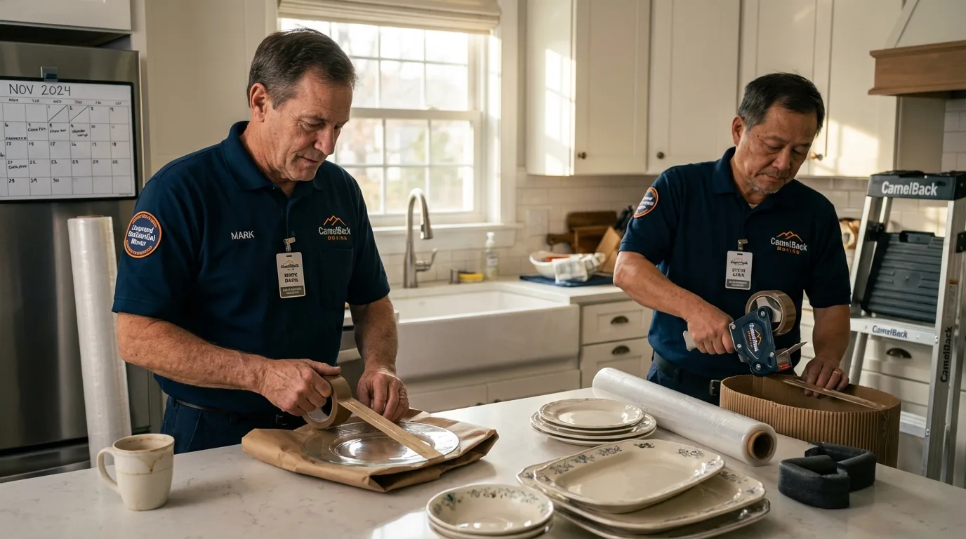 Professional crew packing kitchen dishware in Oak Hill, OH